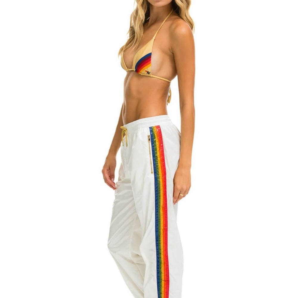 Aviator Nation 5 Stripe Wind Pant-Vintage White Glossy